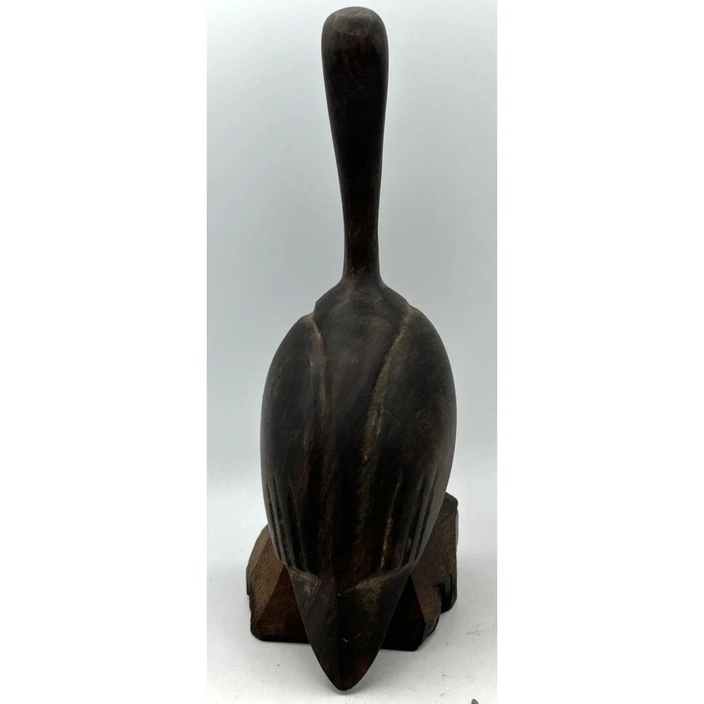 Vintage Wood Hand Carved Wooden Pelican Exotic Hard Iron‎ Statue 9